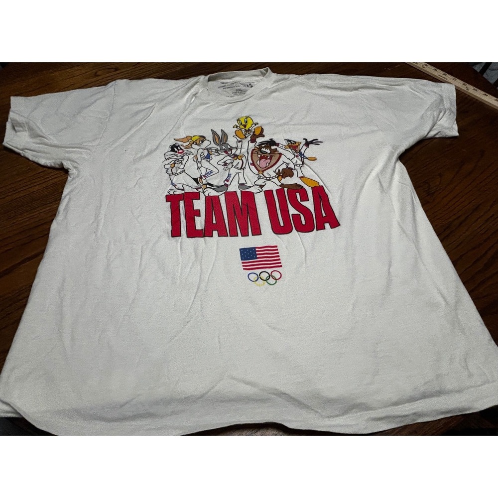Looney Tunes Team USA Olympics Graphic T-Shirt White XXL Bugs Bunny Taz Daffy